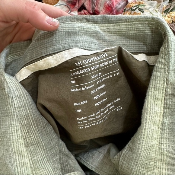 REI Co-op men’s Wallace Lake Flannel Shirt green plaid button up size 3XL - Picture 2 of 3